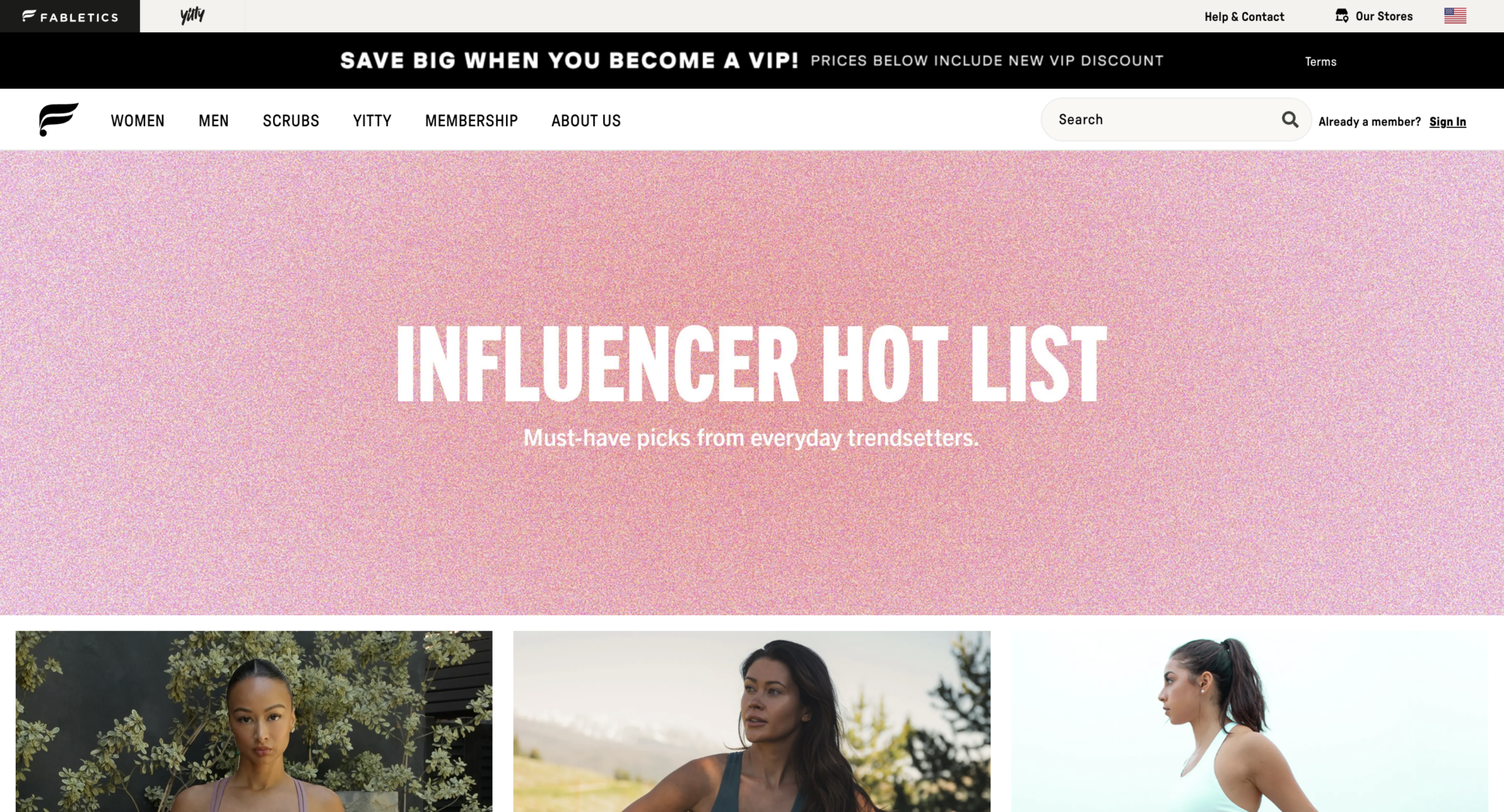 Fabletics influencer hot list with tons of branded storefronts